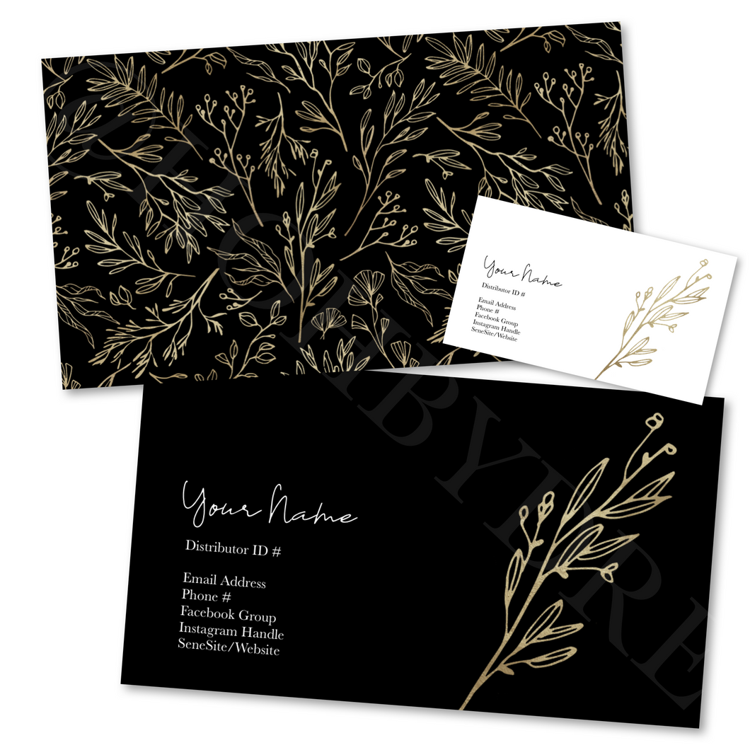 Gold Leaves Black Customized Business Card