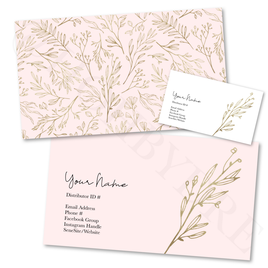 Gold Leaves Blush Customized Business Card