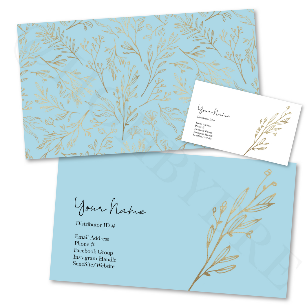 Gold Leaves Baby Blue Customized Business Card